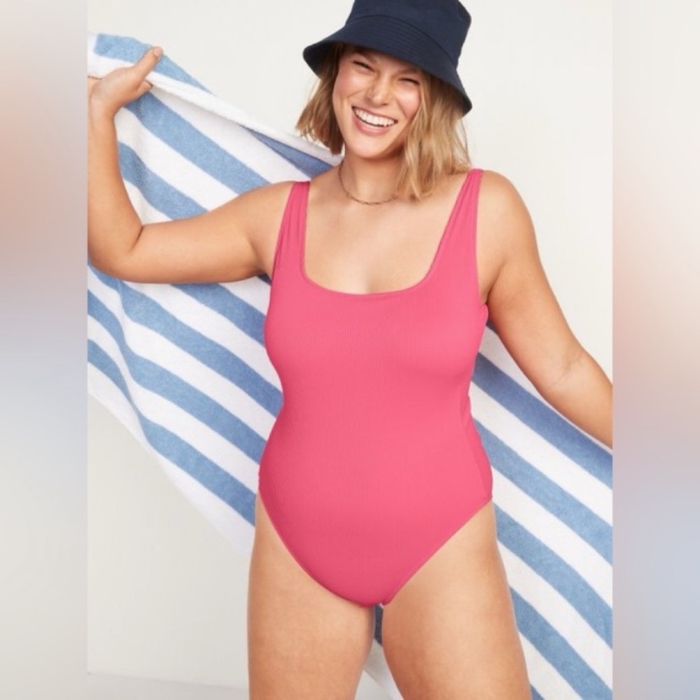 Old Navy Hot Pink Ribbed Scoop One-Piece Swimsuit